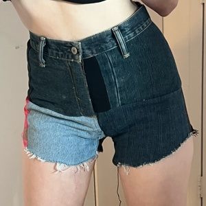 Handmade Levis Patchwork Jean Dark Wash Denim High waisted shorts Women's 27 